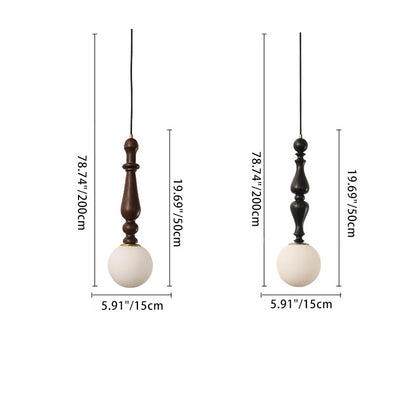 Traditional Vintage Cylinder Orb Wood Aluminum Frame Glass 1-Light Pendant Light For Living Room