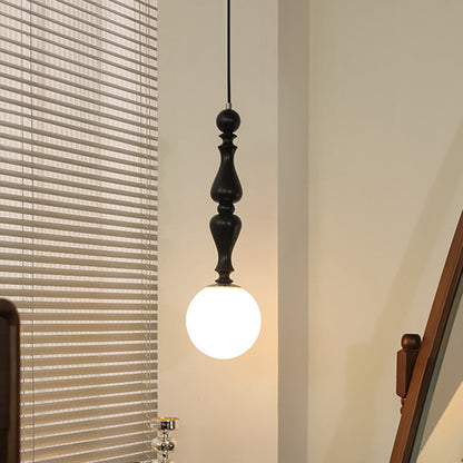 Traditional Vintage Cylinder Orb Wood Aluminum Frame Glass 1-Light Pendant Light For Living Room