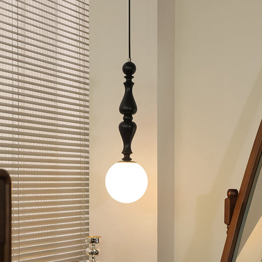 Traditional Vintage Cylinder Orb Wood Aluminum Frame Glass 1-Light Pendant Light For Living Room