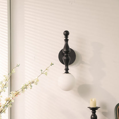 Traditional Vintage Cylinder Orb Wood Aluminum Frame Glass 1-Light Wall Sconce Lamp For Bedroom