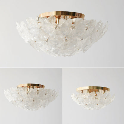 Traditional French Round Dome Flower Iron Frame Glass Shade 6/9/14 Light Flush Mount Ceiling Light For Living Room