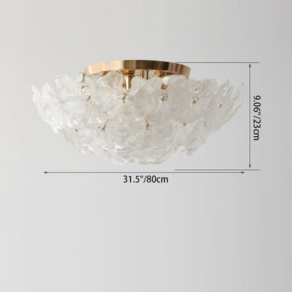 Traditional French Round Dome Flower Iron Frame Glass Shade 6/9/14 Light Flush Mount Ceiling Light For Living Room