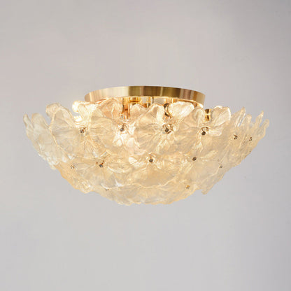 Traditional French Round Dome Flower Iron Frame Glass Shade 6/9/14 Light Flush Mount Ceiling Light For Living Room