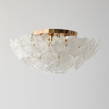 Traditional French Round Dome Flower Iron Frame Glass Shade 6/9/14 Light Flush Mount Ceiling Light For Living Room