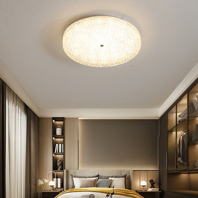 Contemporary Luxury Round Hardware Crystal Glass Shade LED Semi-Flush Mount Ceiling Light For Bedroom