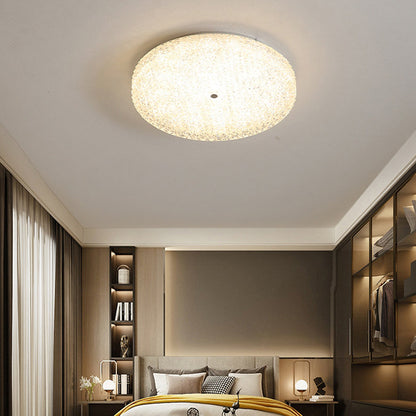 Contemporary Luxury Round Hardware Crystal Glass Shade LED Semi-Flush Mount Ceiling Light For Bedroom