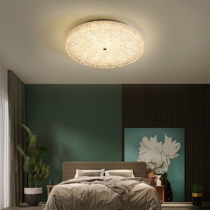 Contemporary Luxury Round Hardware Crystal Glass Shade LED Semi-Flush Mount Ceiling Light For Bedroom