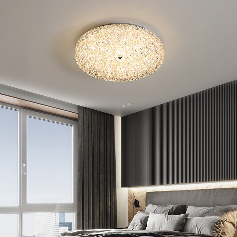Contemporary Luxury Round Hardware Crystal Glass Shade LED Semi-Flush Mount Ceiling Light For Bedroom