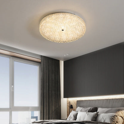 Contemporary Luxury Round Hardware Crystal Glass Shade LED Semi-Flush Mount Ceiling Light For Bedroom
