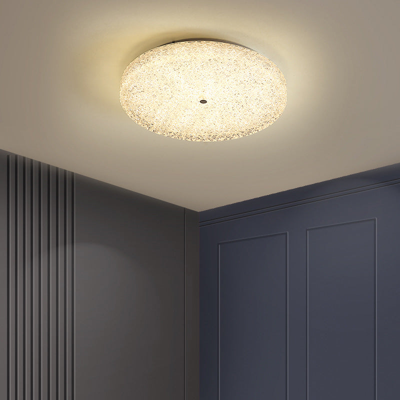 Contemporary Luxury Round Hardware Crystal Glass Shade LED Semi-Flush Mount Ceiling Light For Bedroom