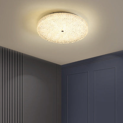 Contemporary Luxury Round Hardware Crystal Glass Shade LED Semi-Flush Mount Ceiling Light For Bedroom