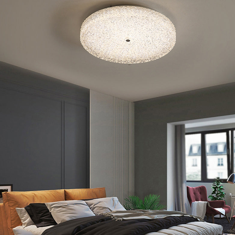 Contemporary Luxury Round Hardware Crystal Glass Shade LED Semi-Flush Mount Ceiling Light For Bedroom