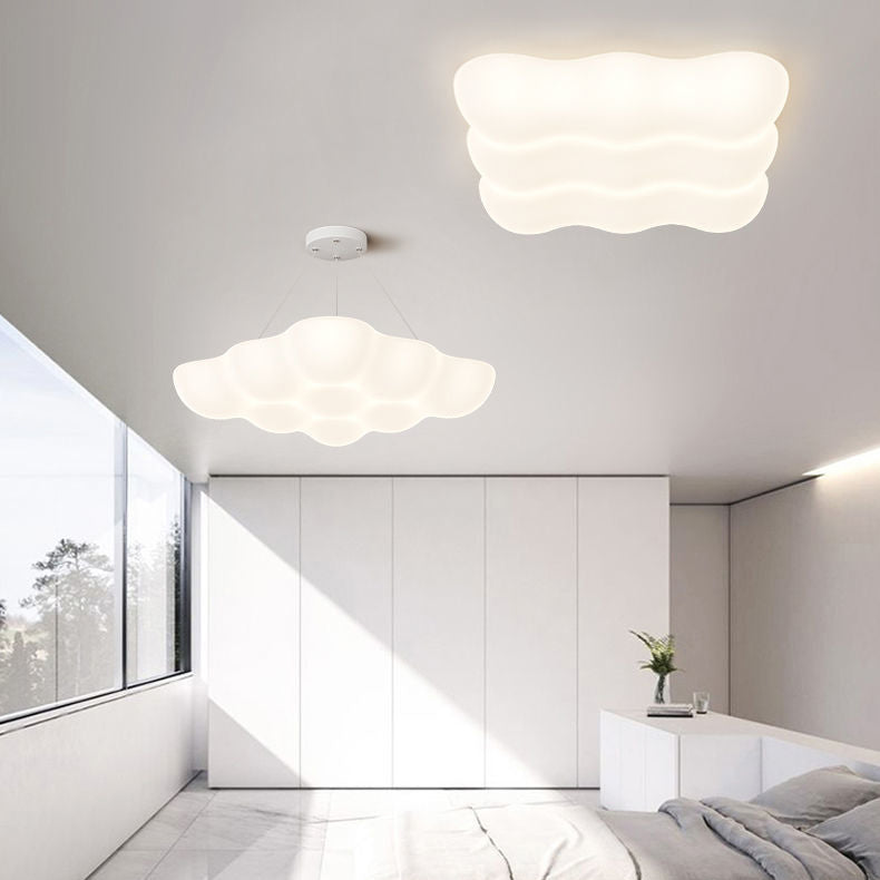 Modern Minimalist Square Cloud Shape Iron PE LED Flush Mount Ceiling Light For Bedroom