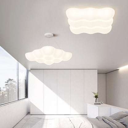 Modern Minimalist Square Cloud Shape Iron PE LED Flush Mount Ceiling Light For Bedroom