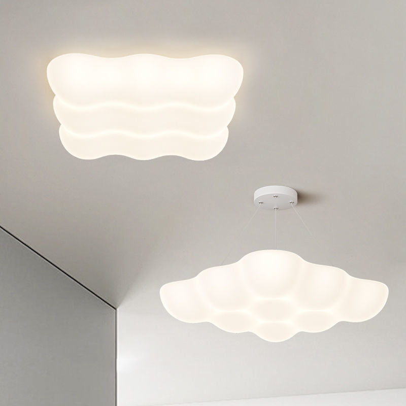 Modern Minimalist Square Cloud Shape Iron PE LED Flush Mount Ceiling Light For Bedroom