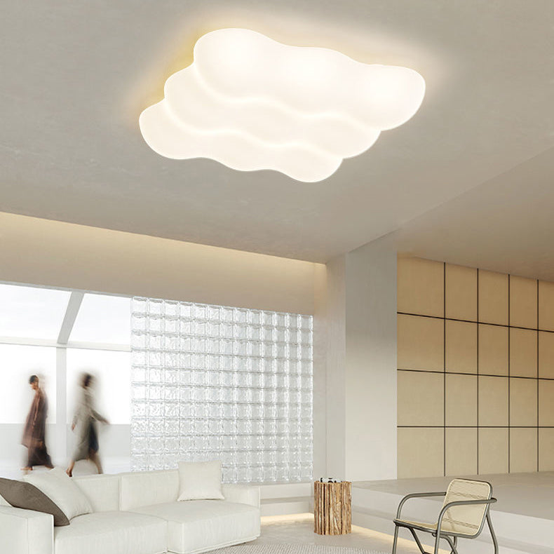 Modern Minimalist Square Cloud Shape Iron PE LED Flush Mount Ceiling Light For Bedroom
