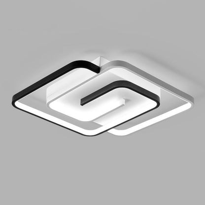 Modern Minimalist Square Line Iron PVC LED Semi-Flush Mount Ceiling Light For Bedroom