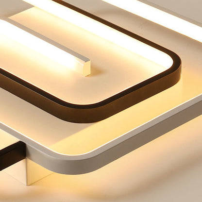 Modern Minimalist Square Line Iron PVC LED Semi-Flush Mount Ceiling Light For Bedroom