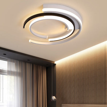 Modern Minimalist Line Round Iron Aluminum Frame Acrylic Shade LED Flush Mount Ceiling Light For Bedroom