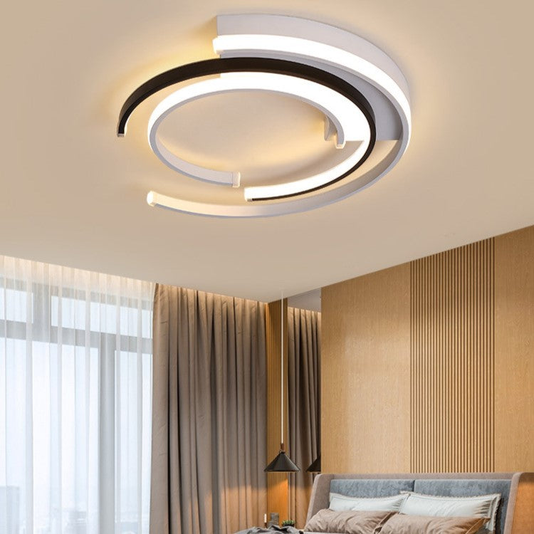 Modern Minimalist Line Round Iron Aluminum Frame Acrylic Shade LED Flush Mount Ceiling Light For Bedroom