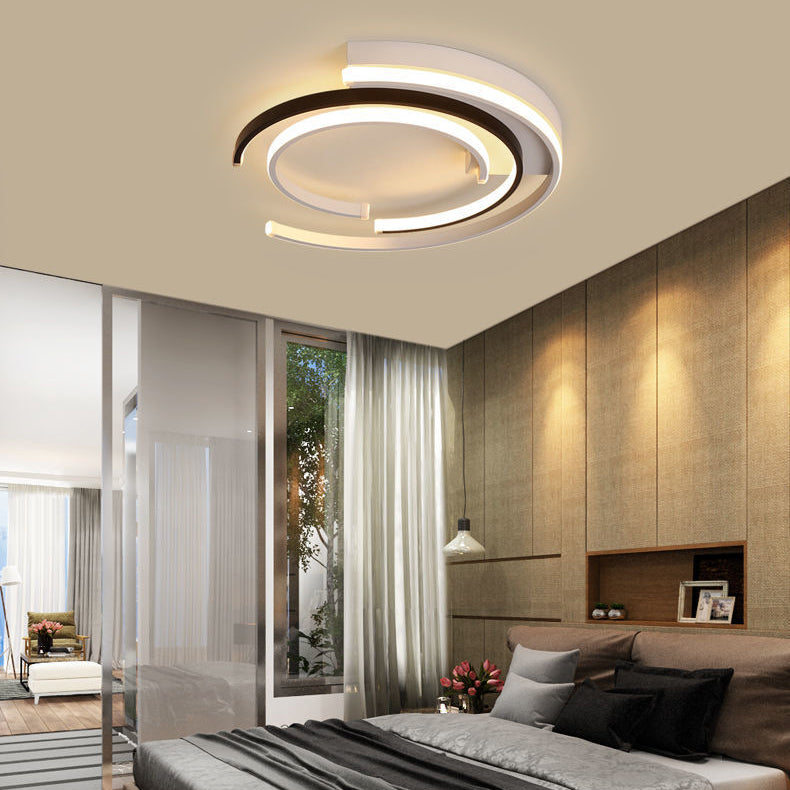 Modern Minimalist Line Round Iron Aluminum Frame Acrylic Shade LED Flush Mount Ceiling Light For Bedroom