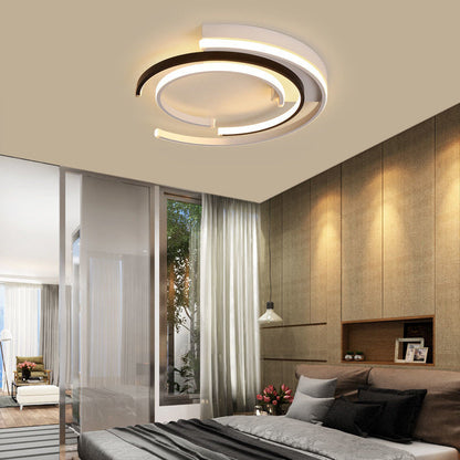 Modern Minimalist Line Round Iron Aluminum Frame Acrylic Shade LED Flush Mount Ceiling Light For Bedroom