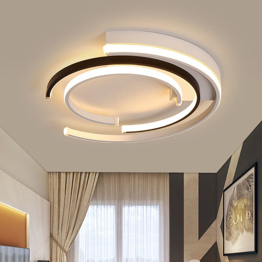 Modern Minimalist Line Round Iron Aluminum Frame Acrylic Shade LED Flush Mount Ceiling Light For Bedroom