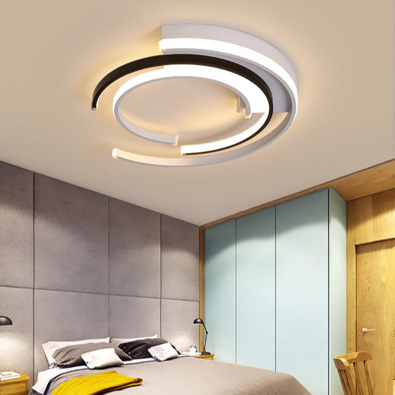 Modern Minimalist Line Round Iron Aluminum Frame Acrylic Shade LED Flush Mount Ceiling Light For Bedroom