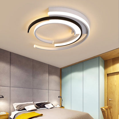 Modern Minimalist Line Round Iron Aluminum Frame Acrylic Shade LED Flush Mount Ceiling Light For Bedroom