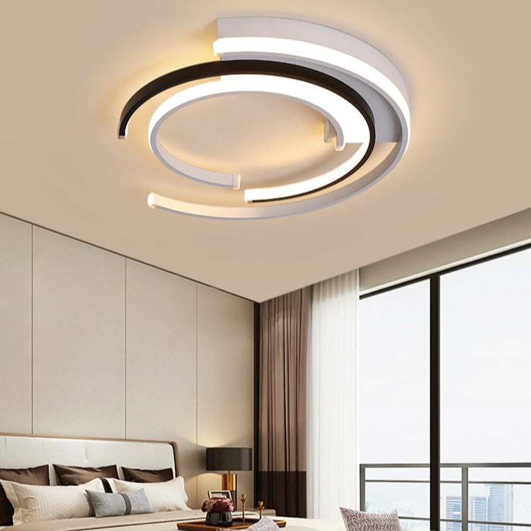 Modern Minimalist Line Round Iron Aluminum Frame Acrylic Shade LED Flush Mount Ceiling Light For Bedroom