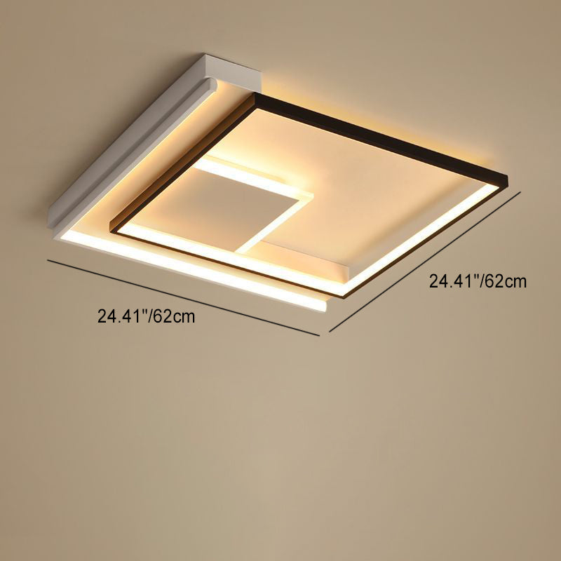 Modern Minimalist Lines Square Aluminum Frame PVC LED Flush Mount Ceiling Light For Living Room