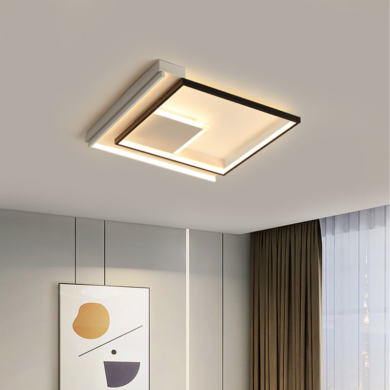 Modern Minimalist Lines Square Aluminum Frame PVC LED Flush Mount Ceiling Light For Living Room