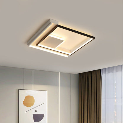 Modern Minimalist Lines Square Aluminum Frame PVC LED Flush Mount Ceiling Light For Living Room