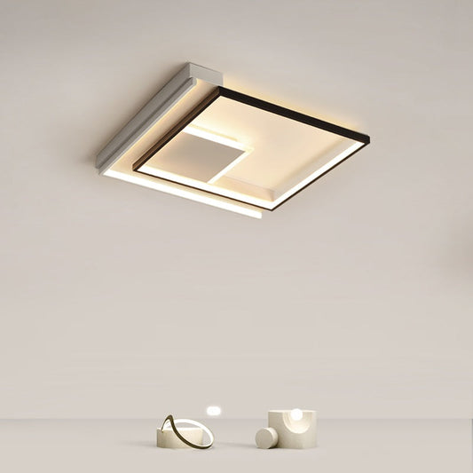 Modern Minimalist Lines Square Aluminum Frame PVC LED Flush Mount Ceiling Light For Living Room