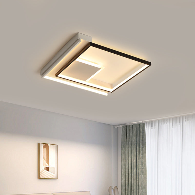 Modern Minimalist Lines Square Aluminum Frame PVC LED Flush Mount Ceiling Light For Living Room