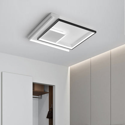 Modern Minimalist Lines Square Aluminum Frame PVC LED Flush Mount Ceiling Light For Living Room