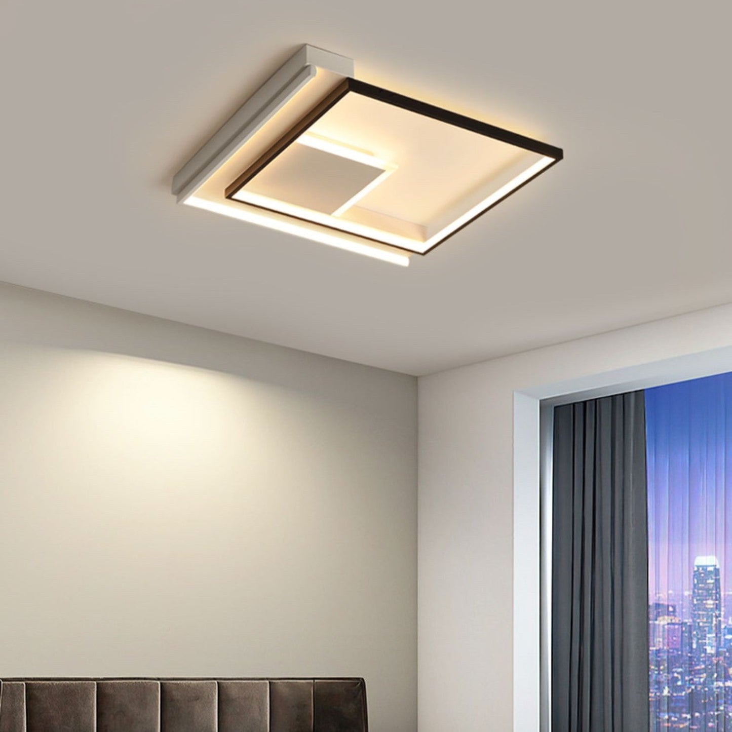 Modern Minimalist Lines Square Aluminum Frame PVC LED Flush Mount Ceiling Light For Living Room