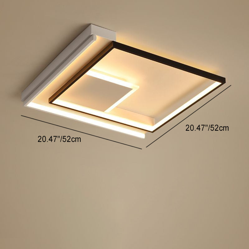 Modern Minimalist Lines Square Aluminum Frame PVC LED Flush Mount Ceiling Light For Living Room