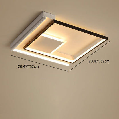 Modern Minimalist Lines Square Aluminum Frame PVC LED Flush Mount Ceiling Light For Living Room