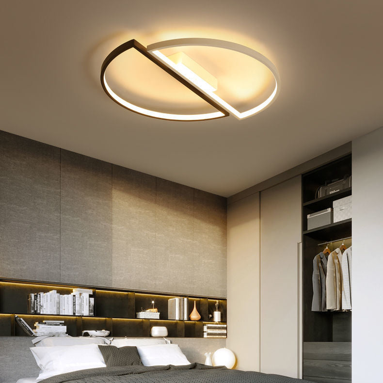 Modern Minimalist Round Double Half Circle Combination Iron Aluminum Acrylic LED Flush Mount Ceiling Light For Bedroom