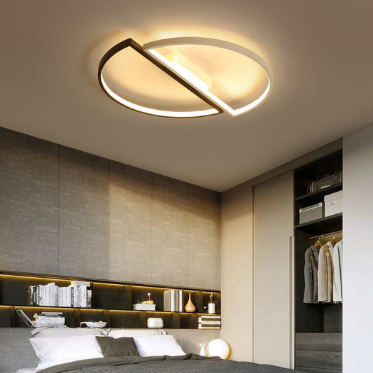 Modern Minimalist Round Double Half Circle Combination Iron Aluminum Acrylic LED Flush Mount Ceiling Light For Bedroom