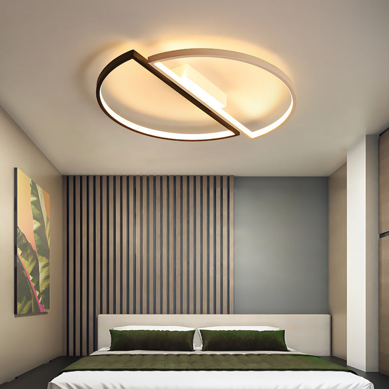 Modern Minimalist Round Double Half Circle Combination Iron Aluminum Acrylic LED Flush Mount Ceiling Light For Bedroom