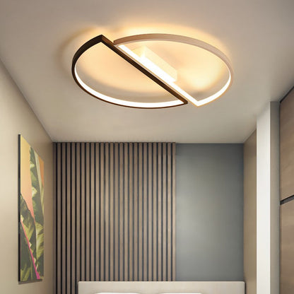 Modern Minimalist Round Double Half Circle Combination Iron Aluminum Acrylic LED Flush Mount Ceiling Light For Bedroom