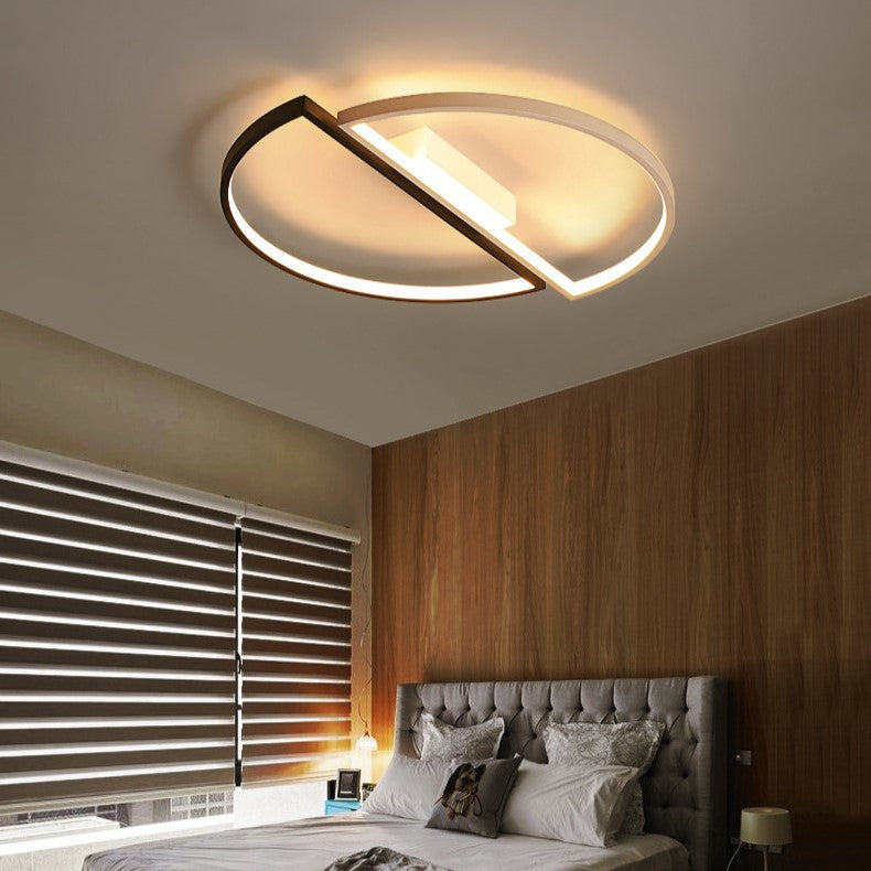 Modern Minimalist Round Double Half Circle Combination Iron Aluminum Acrylic LED Flush Mount Ceiling Light For Bedroom