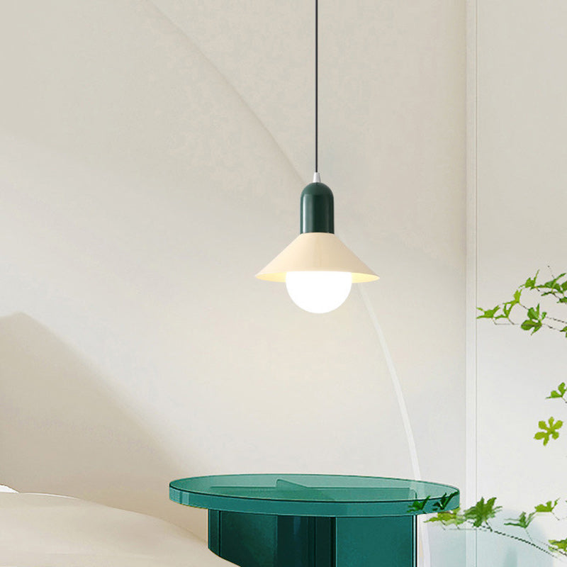 Contemporary Creative Round Cone Iron Shade 1-Light Pendant Light For Bedroom