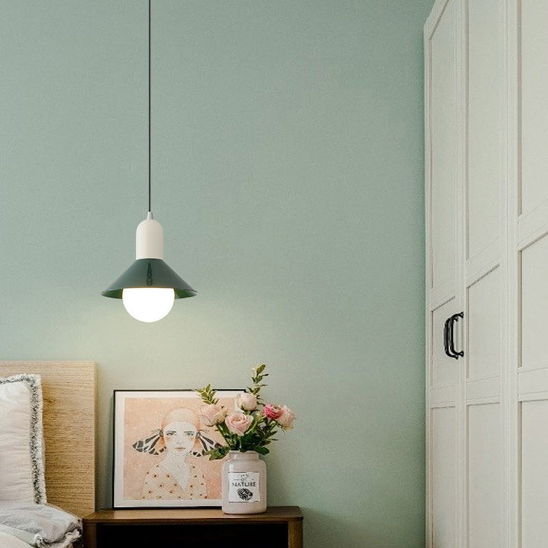Contemporary Creative Round Cone Iron Shade 1-Light Pendant Light For Bedroom