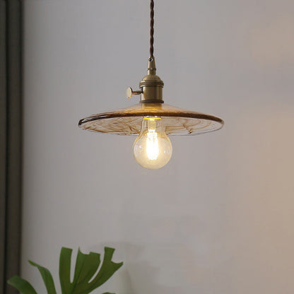 Contemporary Retro Round Plate Brass Glass 1-Light Pendant Light For Living Room