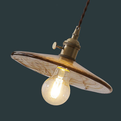 Contemporary Retro Round Plate Brass Glass 1-Light Pendant Light For Living Room