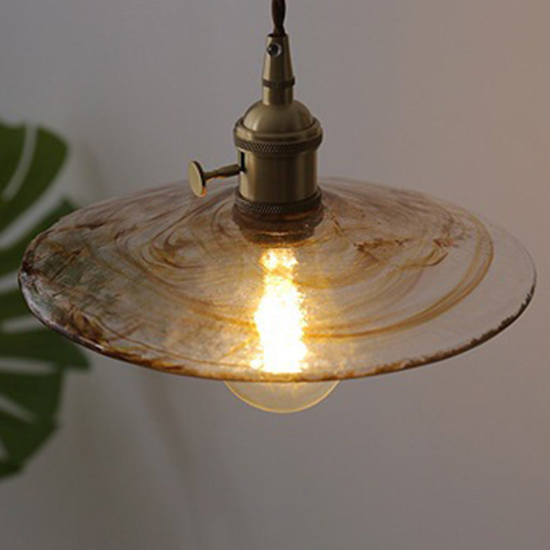 Contemporary Retro Round Plate Brass Glass 1-Light Pendant Light For Living Room