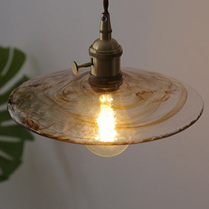 Contemporary Retro Round Plate Brass Glass 1-Light Pendant Light For Living Room